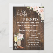 Bubbly & Boots Vrijgezellenfeest Roze Bloemen West Kaart (Voorkant)