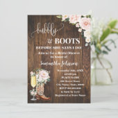 Bubbly & Boots Vrijgezellenfeest Roze Bloemen West Kaart (Staand voorkant)