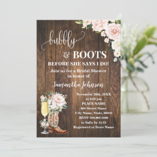 Bubbly & Boots Vrijgezellenfeest Roze Bloemen West Kaart