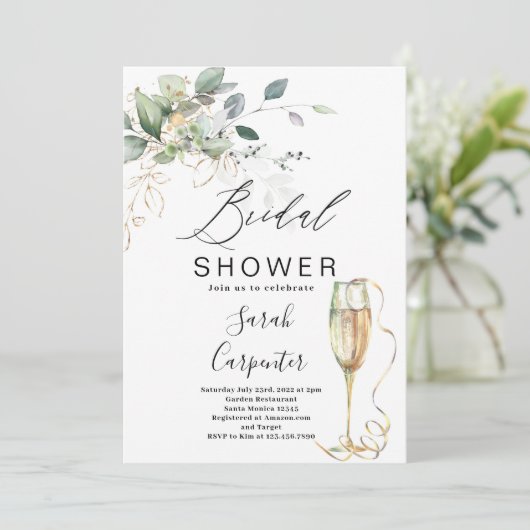 Bubbly bruids douche uitnodiging (Staand voorkant)