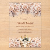 Bubbly brunch beige perzik rozen Vrijgezellenfeest Acryl Uitnodigingen (Voorkant)