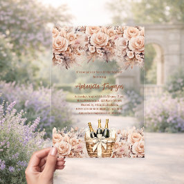 Bubbly brunch beige perzik rozen Vrijgezellenfeest Acryl Uitnodigingen