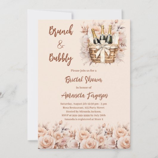 Bubbly brunch beige perzik rozen Vrijgezellenfeest Kaart (Voorkant)