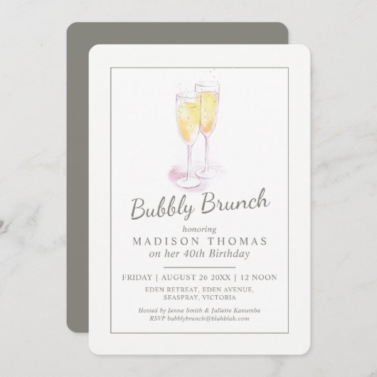 Bubbly brunch champagne bubbels evenement kaart (Voorkant / Achterkant)