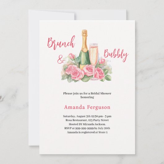 Bubbly brunch roze bloemen elegant Vrijgezellenfee Kaart (Voorkant)
