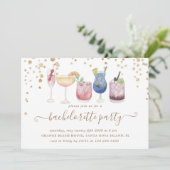 Bubbly Cocktails Gold Glitter Bachelorette Party Kaart (Staand voorkant)