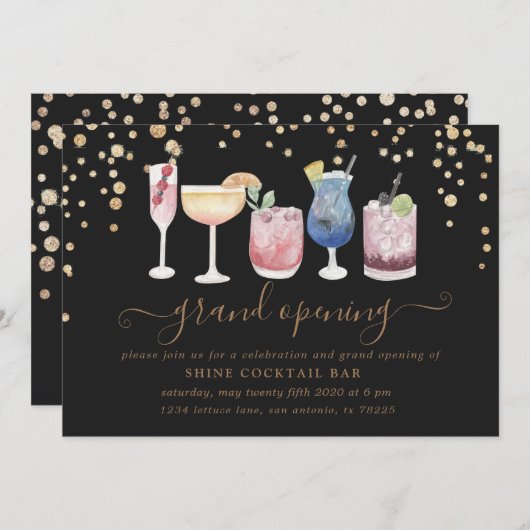 Bubbly cocktails goud en glitter grote opening kaart (Voorkant / Achterkant)