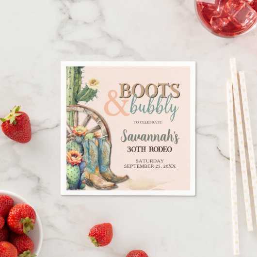 Bubbly Cowgirl Cactus Rodeo Verjaardag Servet (Insitu)