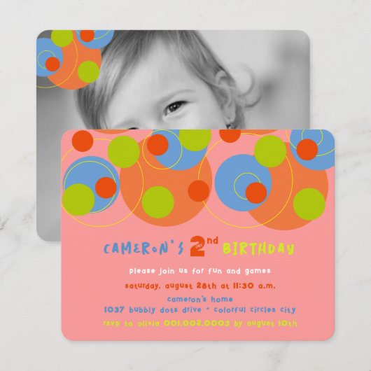 Bubbly Kleurrijke Stippen Kind Foto Meisje Verjaar Kaart (Voorkant / Achterkant)