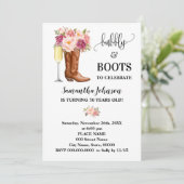 Bubbly & laarzen roze bloemen verjaardag kaart (Staand voorkant)