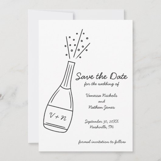 Bubbly Popping Champagne Bottle Save the Date Kaart (Voorkant)
