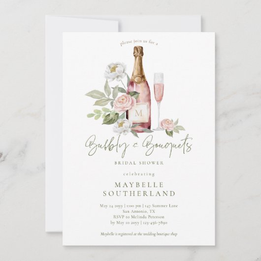 Bubbly Prosecco Waterverf Boeket Vrijgezellenfeest Kaart (Voorkant)