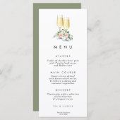 Bubbly roze bloemengroen bruiloft menu kaarten (Voorkant / Achterkant)