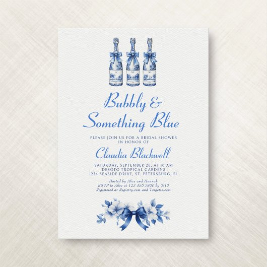 Bubbly Something Blue Chinoiserie Vrijgezellenfees Kaart