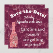 Bubel Roos Champagne Fles & Stars Invitation Kaart (Voorkant / Achterkant)