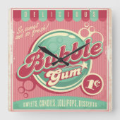 Bubelgumwandklok Vierkante Klok (Voorkant)