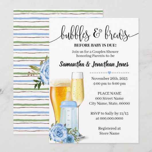 Bubels en brouwerijen vóór baby blauwe baby shower kaart (Voorkant / Achterkant)
