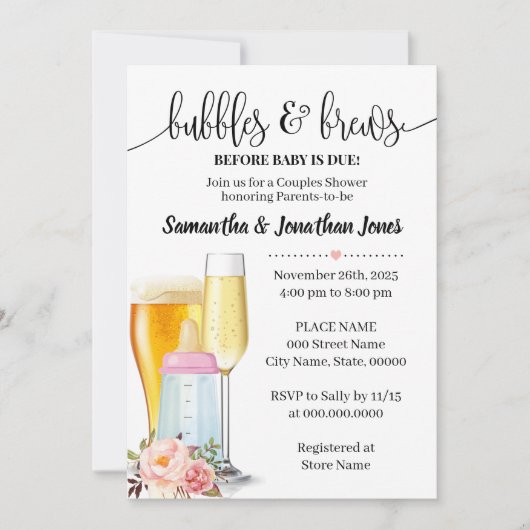 Bubels en brouwerijen vóór baby te roze baby showe kaart (Voorkant)