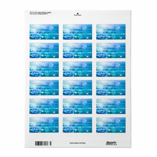 Bubels en sterren in blauw kerstlabel etiket (Full Sheet)