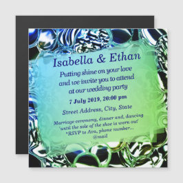 Bubels van glas of van "showblue" en "green" magnetische uitnodiging