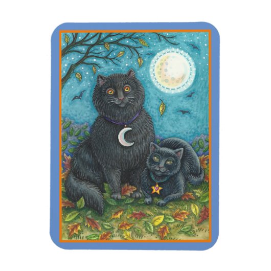 BUBO- EN PYEWACKET BLACK-CATS, HALLOWEEN FOLK ART MAGNEET (Verticaal)