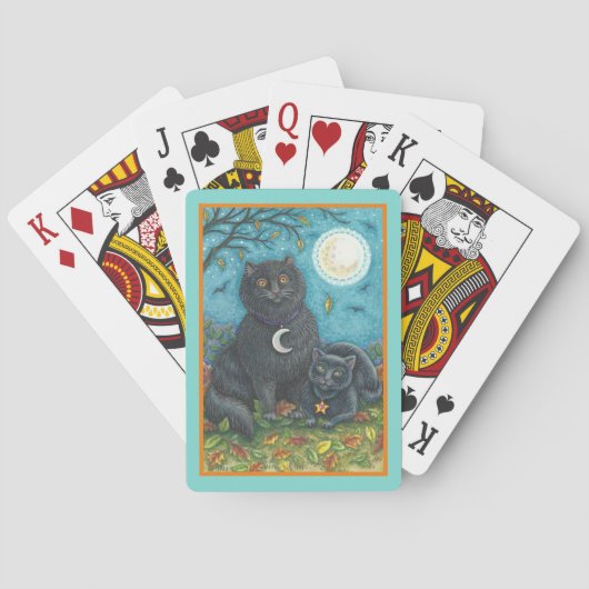BUBO- EN PYEWACKET BLACK-CATS, HALLOWEEN FOLK ART POKERKAARTEN (Achterkant)