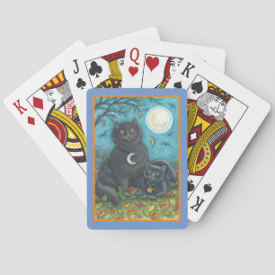 BUBO- EN PYEWACKET BLACK-CATS, HALLOWEEN FOLK ART POKERKAARTEN