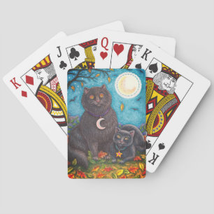 BUBO- EN PYEWACKET BLACK-CATS, HALLOWEEN FOLK ART POKERKAARTEN