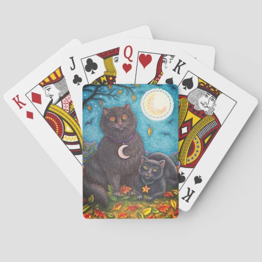 BUBO- EN PYEWACKET BLACK-CATS, HALLOWEEN FOLK ART POKERKAARTEN (Achterkant)