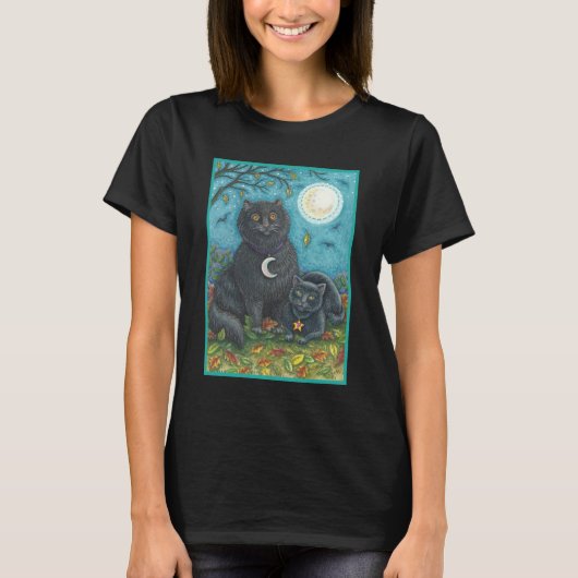 BUBO & PYEWACKET BLACK CAT HALLOWEEN T-SHIRT Black (Voorkant)