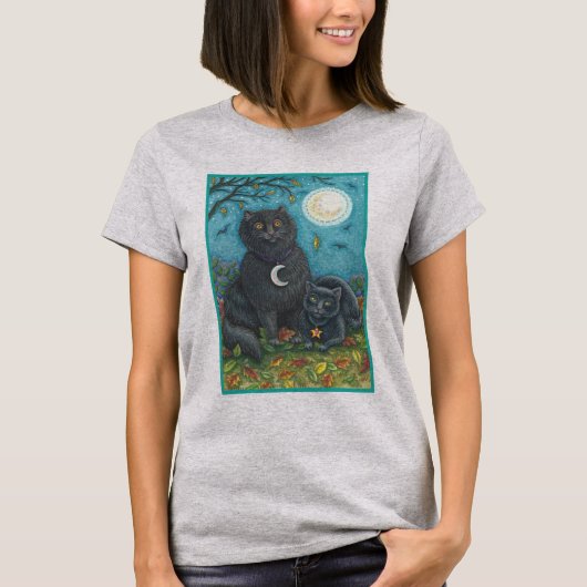 BUBO & PYEWACKET ZWARTE KAT HALLOWEEN T-SHIRT Grij (Voorkant)