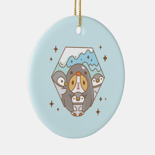 Bubu the Guinea Pig with Baby keizer Penguins Keramisch Ornament (Rechts)