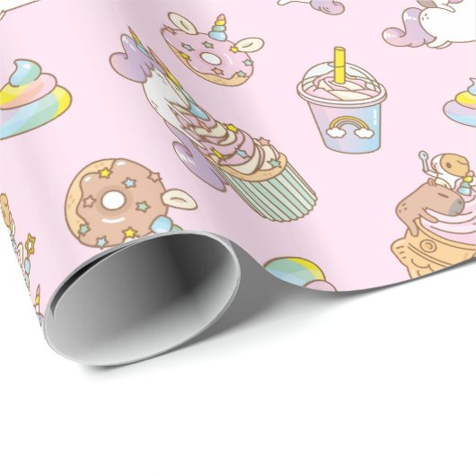 Bubu the Guinee-varken, Unicorn Party Pattern Cadeaupapier (Rol Hoek)