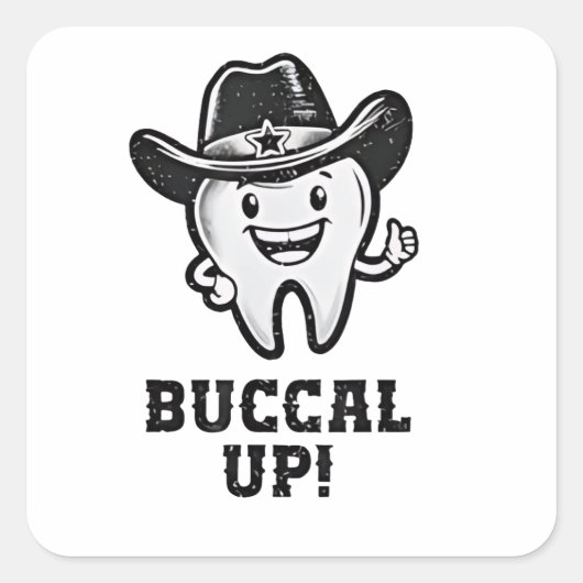 Buccal up tandarts cowboy tanden grappig vierkante sticker (Voorkant)