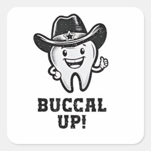 Buccal up tandarts cowboy tanden grappig vierkante sticker