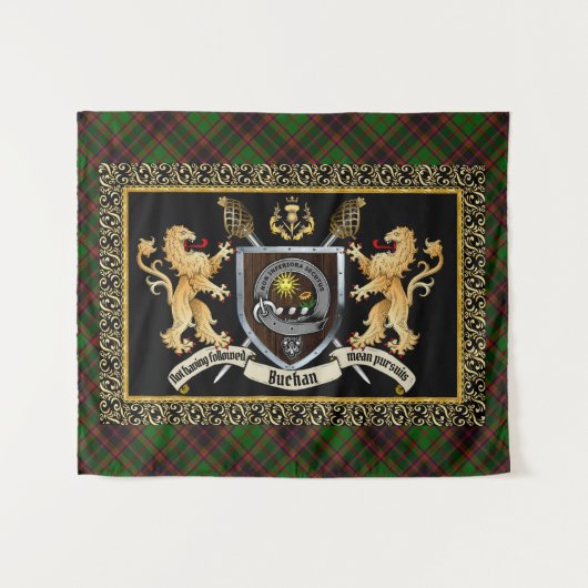 Buchan Clan Badge & Motto w/Lions Wandkleed (Voorkant (horizontaal))