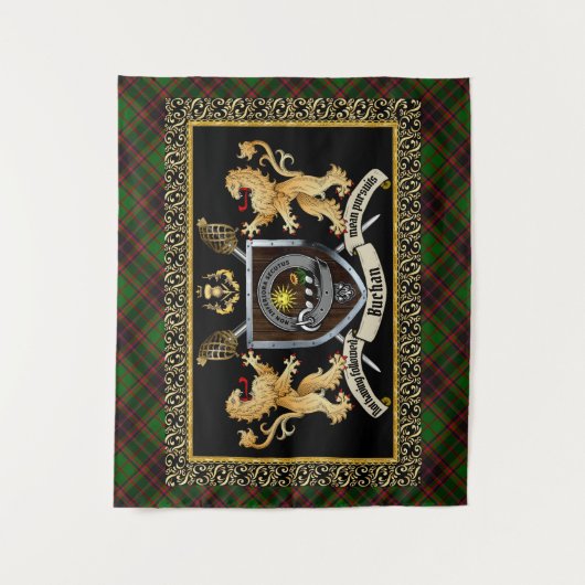 Buchan Clan Badge & Motto w/Lions Wandkleed (Voorkant)
