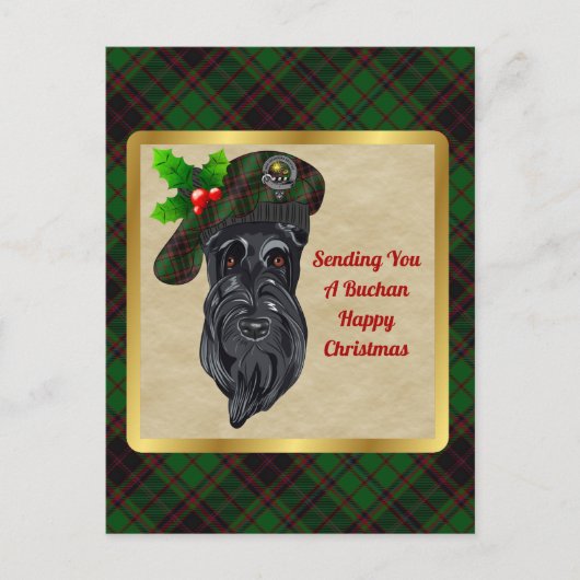 Buchan Clan Badge & Tartan Kerstmis Briefkaart (Voorkant)