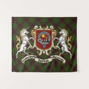 Buchan Clan Badge & Unicorns met Tartan Wandkleed