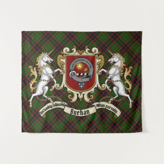 Buchan Clan Badge & Unicorns met Tartan Wandkleed (Voorkant (horizontaal))