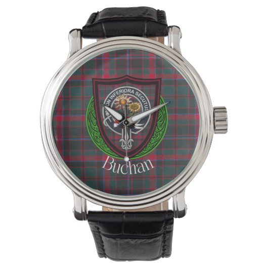 Buchan Schotse Clan Tartan & Wapen Horloge (Voorkant)