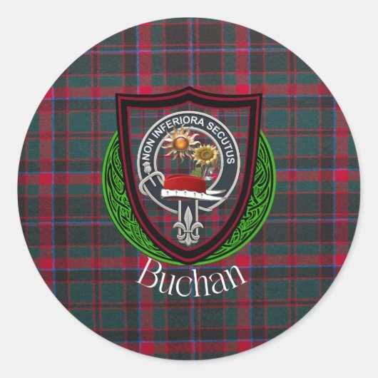 Buchan Scottish Clan Tartan & Crest Ronde Sticker (Voorkant)