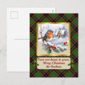 Buchan Tartan w/Robin gepersonaliseerd Feestdagenkaart (Voorkant / Achterkant)