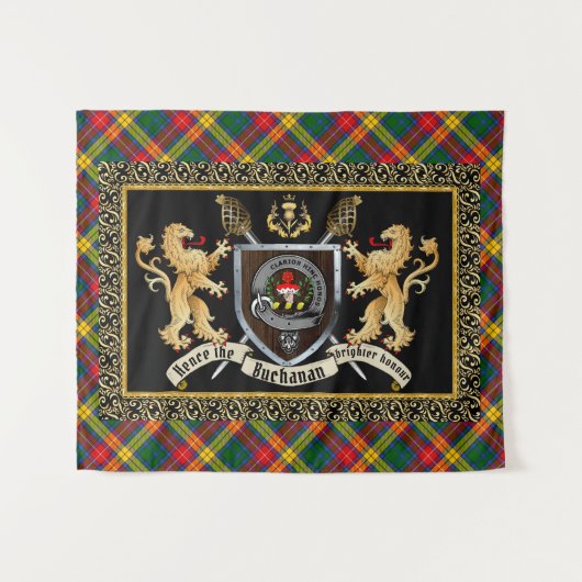 Buchanan Clan Badge & Motto w/Lions Wandkleed (Voorkant (horizontaal))
