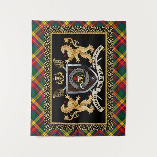 Buchanan Clan Badge & Motto w/Lions Wandkleed (Voorkant)