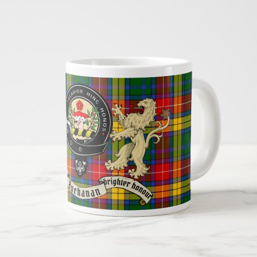 Buchanan Clan Badge & Tartan Giant Coffee Mok (Voorkant rechts)