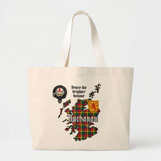 Buchanan Clan Badge & Tartan Map of Scotland Grote Tote Bag (Voorkant)