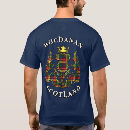 Buchanan Clan Badge & Tartan met Motto T-shirt (Achterkant)