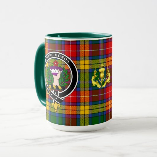 Buchanan Clan Badge & Tartan Mok (Voorkant links)