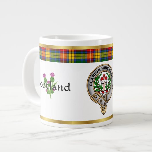 Buchanan Clan Badge Tartan & Motto Grote Koffiekop (Links)